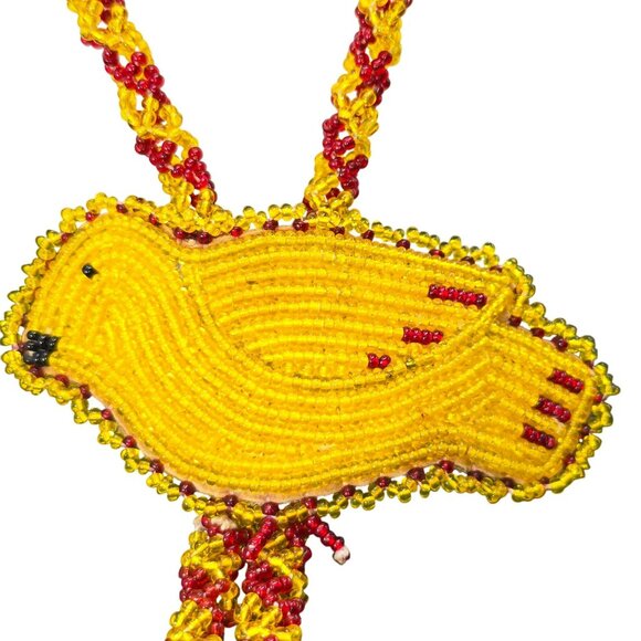 Handmade Beaded Lariat Necklace With Yellow Bird Pendant Red Yellow HS205 - Picture 6 of 7